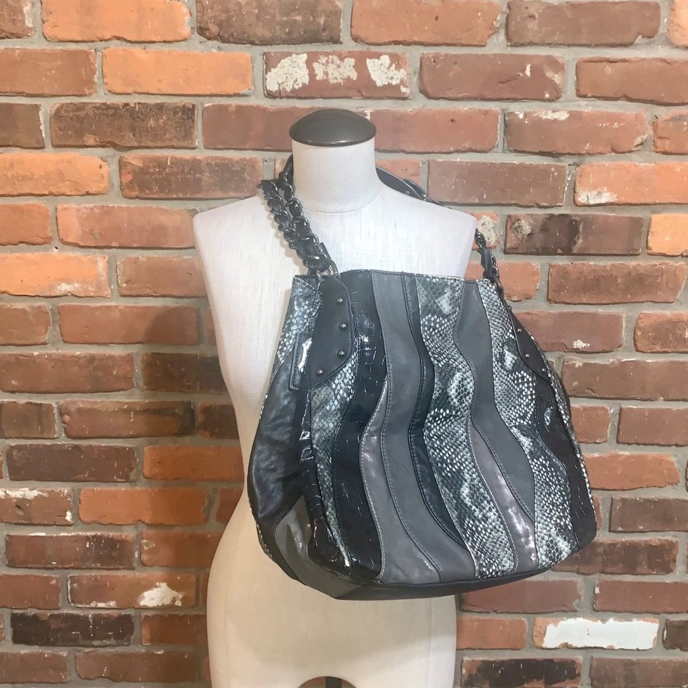 Carlos Santana Gray Vegan Leather Animal Print Shoulder Bag
